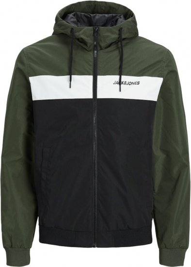 Jack & Jones RUSH Bomber Jacket with Hood Green - Kurtki Męskie Duże Rozmiary - Kurtki Duże rozmiary 2XL-8XL