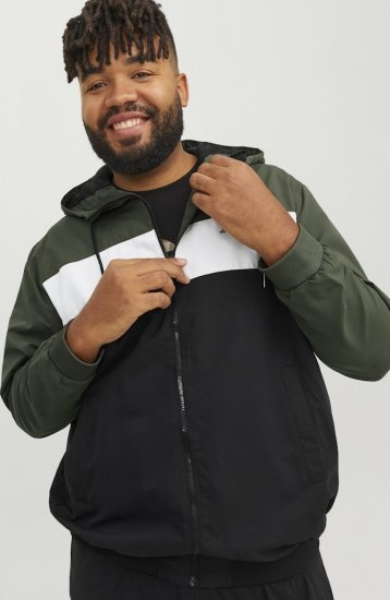 Jack & Jones RUSH Bomber Jacket with Hood Green - Kurtki Męskie Duże Rozmiary - Kurtki Duże rozmiary 2XL-8XL