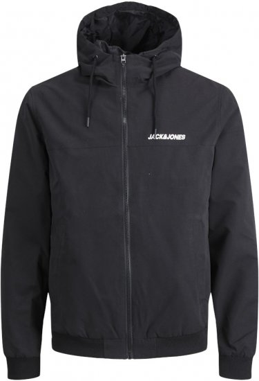 Jack & Jones RUSH SOLID Bomber Jacket with Hood Black - Kurtki Męskie Duże Rozmiary - Kurtki Duże rozmiary 2XL-8XL