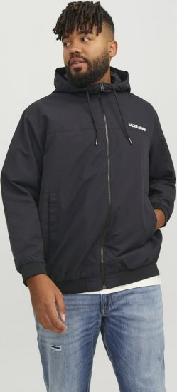Jack & Jones RUSH SOLID Bomber Jacket with Hood Black - Kurtki Męskie Duże Rozmiary - Kurtki Duże rozmiary 2XL-8XL