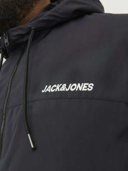 Jack & Jones RUSH SOLID Bomber Jacket with Hood Black - Kurtki Męskie Duże Rozmiary - Kurtki Duże rozmiary 2XL-8XL