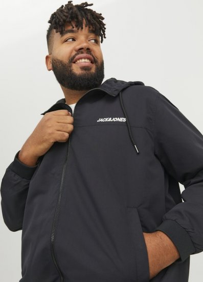 Jack & Jones RUSH SOLID Bomber Jacket with Hood Black - Kurtki Męskie Duże Rozmiary - Kurtki Duże rozmiary 2XL-8XL