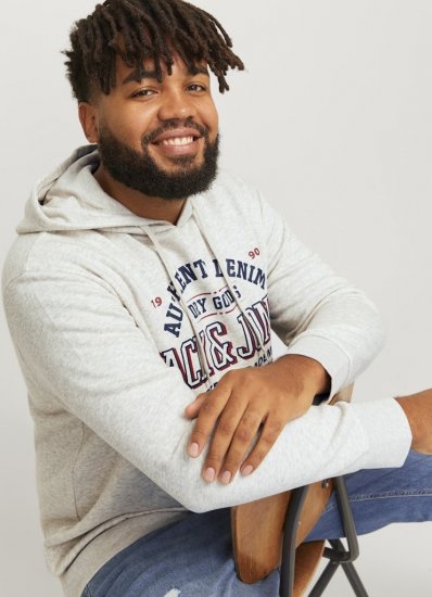 Jack & Jones 2 COL LOGO Hoodie White Melange - Bluzy & bluzy z kapturem - Bluzy & Bluzy z kapturem 2XL-12XL