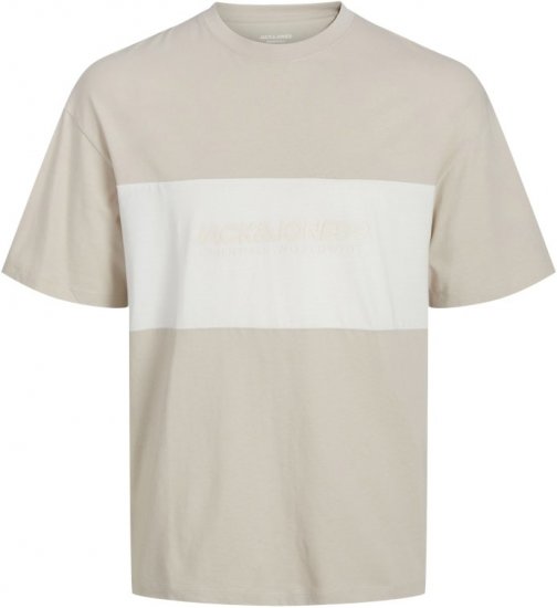 Jack & Jones LEGACY BLOCKING T-Shirt Beige - Koszulki - T-shirty meskie Duże Rozmiary - 2XL-14XL