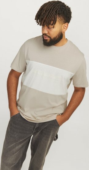 Jack & Jones LEGACY BLOCKING T-Shirt Beige - Koszulki - T-shirty meskie Duże Rozmiary - 2XL-14XL