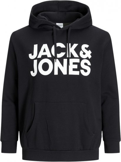 Jack & Jones CORP LOGO Large Print Hoodie Black - Bluzy & bluzy z kapturem - Bluzy & Bluzy z kapturem 2XL-12XL