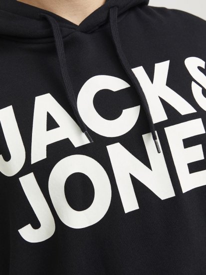Jack & Jones CORP LOGO Large Print Hoodie Black - Bluzy & bluzy z kapturem - Bluzy & Bluzy z kapturem 2XL-12XL