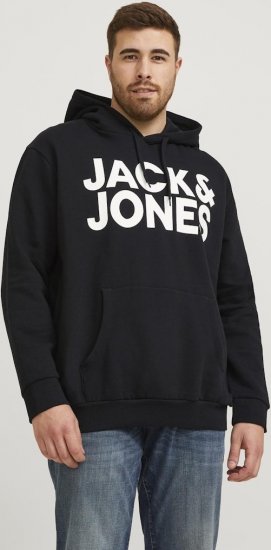 Jack & Jones CORP LOGO Large Print Hoodie Black - Bluzy & bluzy z kapturem - Bluzy & Bluzy z kapturem 2XL-12XL