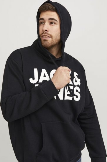 Jack & Jones CORP LOGO Large Print Hoodie Black - Bluzy & bluzy z kapturem - Bluzy & Bluzy z kapturem 2XL-12XL
