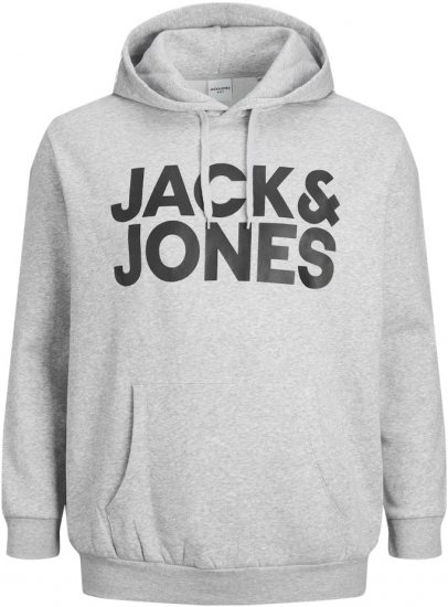 Jack & Jones CORP LOGO Large Print Hoodie Light Grey Melange - Bluzy & bluzy z kapturem - Bluzy & Bluzy z kapturem 2XL-12XL