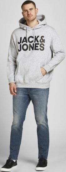 Jack & Jones CORP LOGO Large Print Hoodie Light Grey Melange - Bluzy & bluzy z kapturem - Bluzy & Bluzy z kapturem 2XL-12XL