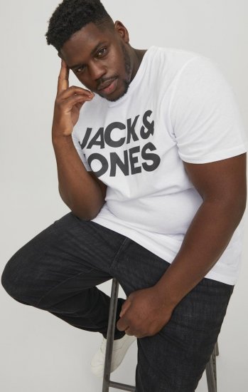 Jack & Jones CORP Logo T-Shirt White w Large Black Print - Koszulki - T-shirty meskie Duże Rozmiary - 2XL-14XL
