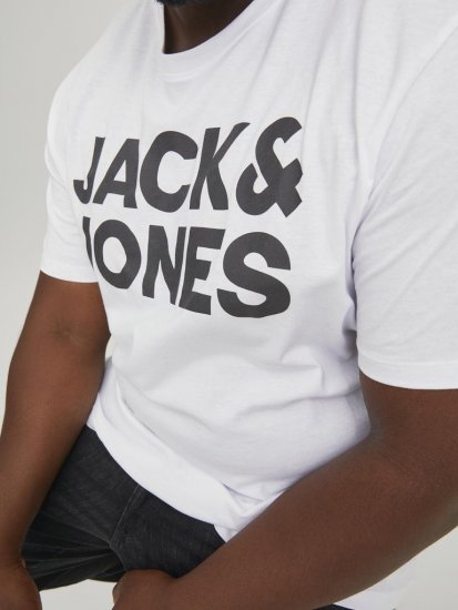 Jack & Jones CORP Logo T-Shirt White w Large Black Print - Koszulki - T-shirty meskie Duże Rozmiary - 2XL-14XL