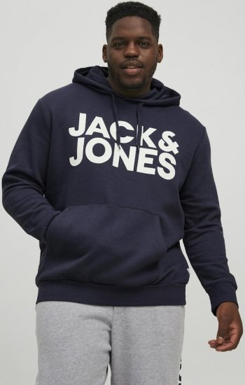 Jack & Jones CORP LOGO Large Print Hoodie Navy Blazer - Bluzy & bluzy z kapturem - Bluzy & Bluzy z kapturem 2XL-12XL