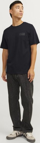 Jack & Jones CORP Logo T-Shirt Black w Small Black Print - Koszulki - T-shirty meskie Duże Rozmiary - 2XL-14XL
