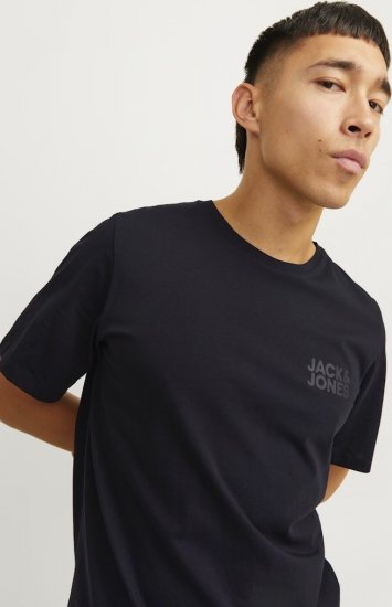 Jack & Jones CORP Logo T-Shirt Black w Small Black Print - Koszulki - T-shirty meskie Duże Rozmiary - 2XL-14XL