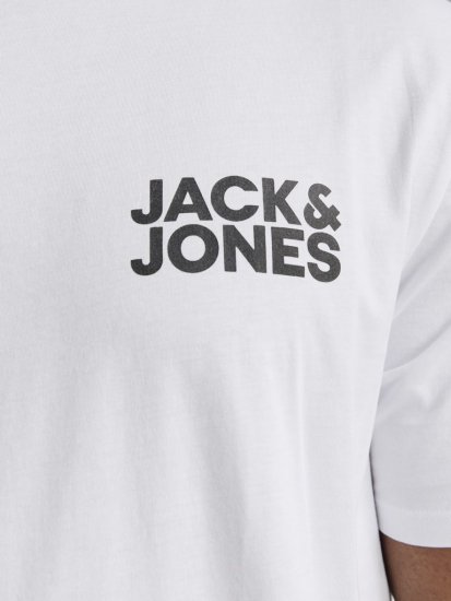 Jack & Jones CORP Logo T-Shirt White w Small Black Print - Koszulki - T-shirty meskie Duże Rozmiary - 2XL-14XL