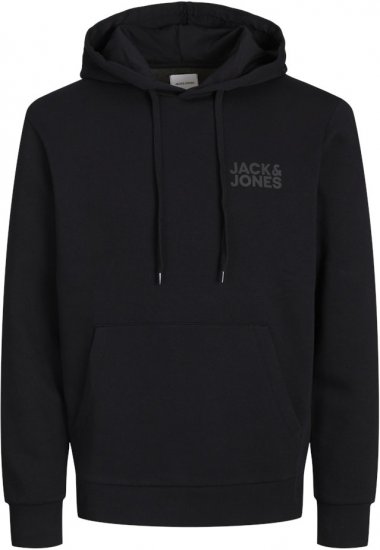 Jack & Jones CORP LOGO Small Print Hoodie Black - Bluzy & bluzy z kapturem - Bluzy & Bluzy z kapturem 2XL-12XL