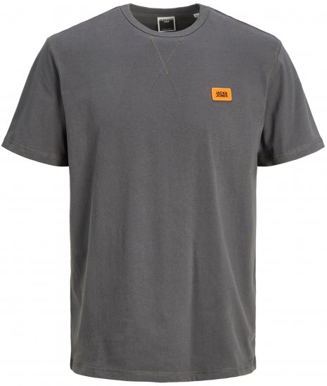Jack & Jones JCOCLASSIC WAFFLE BADGE TEE Charcoal - Koszulki - T-shirty meskie Duże Rozmiary - 2XL-14XL