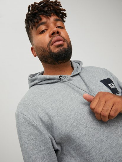 Jack & Jones JJLOCK SWEAT HOOD Grey - Bluzy & bluzy z kapturem - Bluzy & Bluzy z kapturem 2XL-12XL