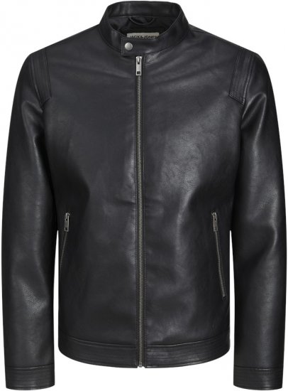 Jack & Jones Rocky Urban Rider Leather Jacket Black - Kurtki Męskie Duże Rozmiary - Kurtki Duże rozmiary 2XL-8XL