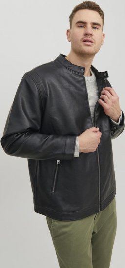 Jack & Jones Rocky Urban Rider Leather Jacket Black - Kurtki Męskie Duże Rozmiary - Kurtki Duże rozmiary 2XL-8XL