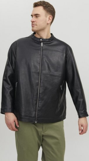 Jack & Jones Rocky Urban Rider Leather Jacket Black - Kurtki Męskie Duże Rozmiary - Kurtki Duże rozmiary 2XL-8XL