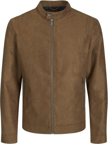 Jack & Jones Rocky Urban Rider Leather Jacket Brown - Kurtki Męskie Duże Rozmiary - Kurtki Duże rozmiary 2XL-8XL