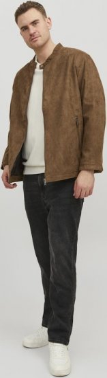 Jack & Jones Rocky Urban Rider Leather Jacket Brown - Kurtki Męskie Duże Rozmiary - Kurtki Duże rozmiary 2XL-8XL