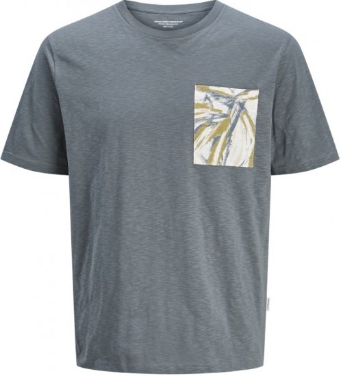 Jack & Jones Split Pocket Print T-Shirt Grey - Koszulki - T-shirty meskie Duże Rozmiary - 2XL-14XL