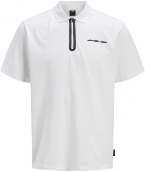 Jack & Jones Fusion Pique Zipper Polo Bright White - Koszulki polo - Koszulki Polo 2XL-8XL