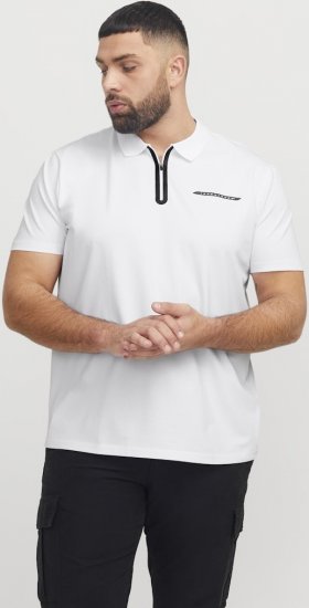 Jack & Jones Fusion Pique Zipper Polo Bright White - Koszulki polo - Koszulki Polo 2XL-8XL