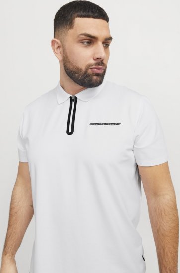 Jack & Jones Fusion Pique Zipper Polo Bright White - Koszulki polo - Koszulki Polo 2XL-8XL