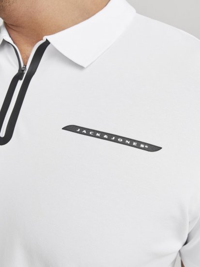 Jack & Jones Fusion Pique Zipper Polo Bright White - Koszulki polo - Koszulki Polo 2XL-8XL