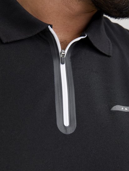 Jack & Jones Fusion Pique Zipper Polo Black - Koszulki polo - Koszulki Polo 2XL-8XL