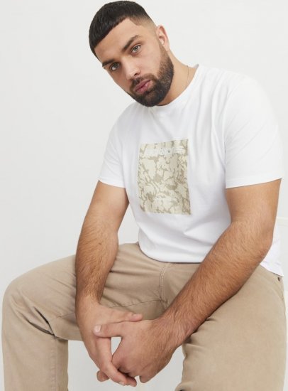 Jack & Jones Tarmac Camo Crew Neck T-Shirt Bright White - Koszulki - T-shirty meskie Duże Rozmiary - 2XL-14XL