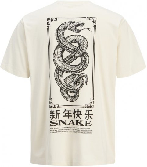 Jack & Jones Snake Crew Neck T-Shirt Antique White - Koszulki - T-shirty meskie Duże Rozmiary - 2XL-14XL