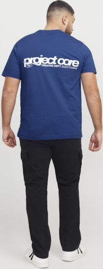 Jack & Jones Union Front & Back Print Crew Neck T-Shirt Beaucoup Blue - Koszulki - T-shirty meskie Duże Rozmiary - 2XL-14XL