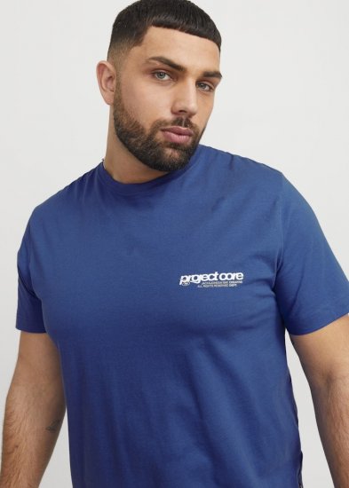 Jack & Jones Union Front & Back Print Crew Neck T-Shirt Beaucoup Blue - Koszulki - T-shirty meskie Duże Rozmiary - 2XL-14XL