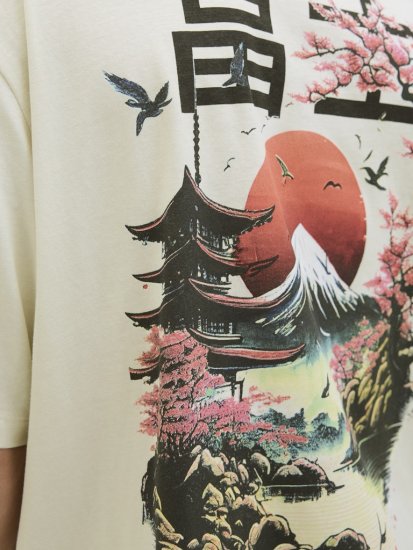 Jack & Jones Fuji Crew Neck T-Shirt Antique White - Koszulki - T-shirty meskie Duże Rozmiary - 2XL-14XL