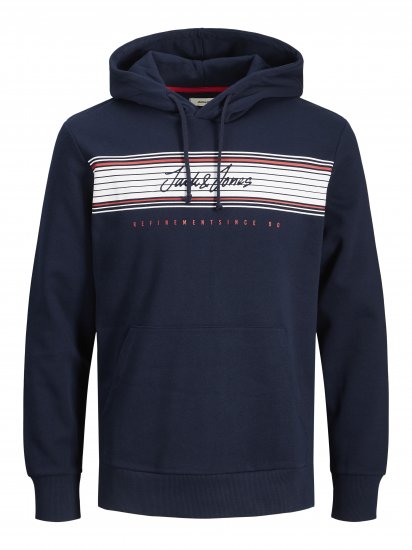 Jack & Jones JJLEO SWEAT Hoodie Navy - Bluzy & bluzy z kapturem - Bluzy & Bluzy z kapturem 2XL-12XL