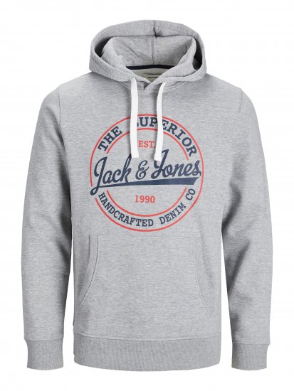 Jack & Jones JJBRAT SWEAT Hoodie Light Grey - Bluzy & bluzy z kapturem - Bluzy & Bluzy z kapturem 2XL-12XL