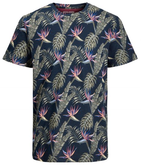 Jack & Jones JJCOASTAL AOP T-Shirt Navy - Koszulki - T-shirty meskie Duże Rozmiary - 2XL-14XL