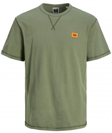 Jack & Jones JCOCLASSIC WAFFLE BADGE TEE Green - Koszulki - T-shirty meskie Duże Rozmiary - 2XL-14XL