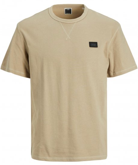 Jack & Jones JCOCLASSIC WAFFLE BADGE TEE Beige - Koszulki - T-shirty meskie Duże Rozmiary - 2XL-14XL