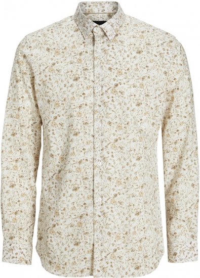 Jack & Jones BARNES Printed Dobby Long Sleeve Shirt Cloud Dancer - Koszule - Koszule 2XL-10XL