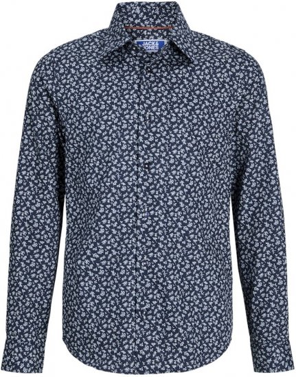 Jack & Jones BARNES Printed Dobby Long Sleeve Shirt Blue - Koszule - Koszule 2XL-10XL