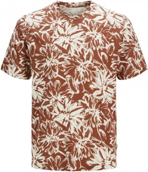 Jack & Jones Split AOP Crew Neck T-Shirt Brown - Koszulki - T-shirty meskie Duże Rozmiary - 2XL-14XL