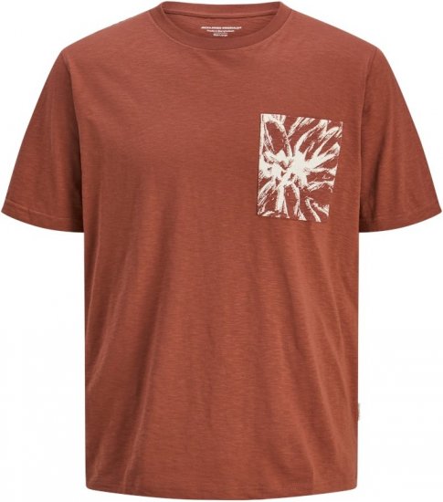 Jack & Jones Split Pocket Print T-Shirt Brown - Koszulki - T-shirty meskie Duże Rozmiary - 2XL-14XL