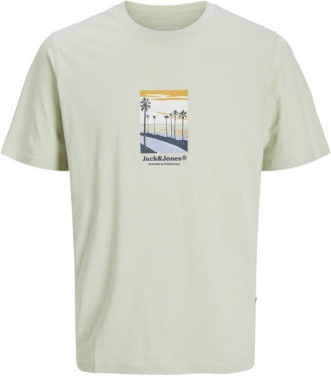 Jack & Jones Split Front Graphic Crew Neck T-Shirt Green - Koszulki - T-shirty meskie Duże Rozmiary - 2XL-14XL